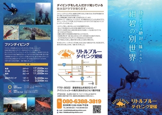 愛媛県のダイビングスクール「リトルブルー ダイビング愛媛」様の三つ折リーフレットの制作と印刷
